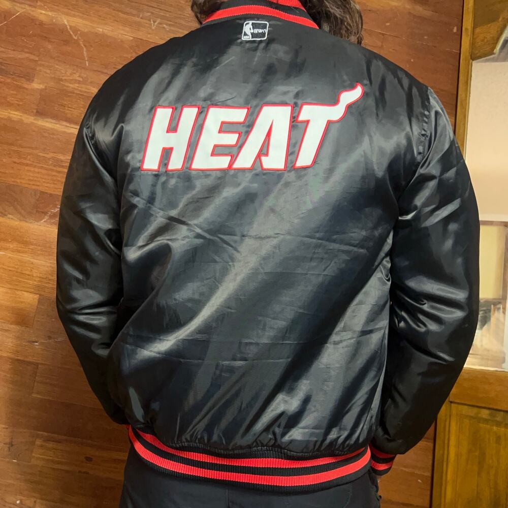 MIAMI HEAT Throwback Hardwood Classics Varsity Jacket Size XL Black Satin